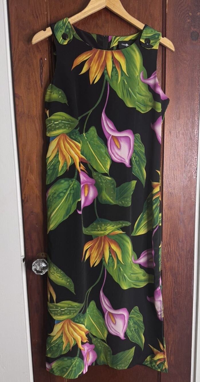 Vintage Sag Harbor Tropical Print Maxi Shift Dress Size 8P Petite Floral #0126